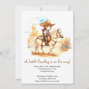 Invitation Aquarelle rustique Baby shower Western Cowboy