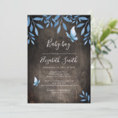 Invitation Aquarelle rustique bleu papillon fleuri babyshower (Debout devant)