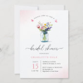 Invitation Aquarelle Rustique Blush Fête des mariées florale (Devant)