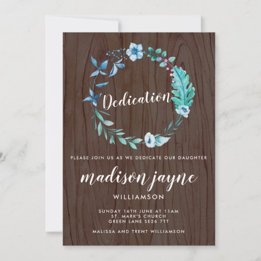 Invitation Aquarelle Rustique Boho Floral Wreath Dedication (Devant)