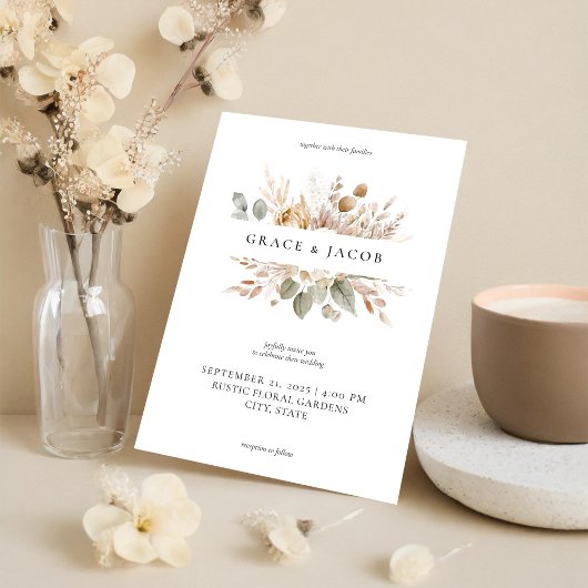 Invitation Aquarelle Rustique Boho minimaliste Mariage Floral