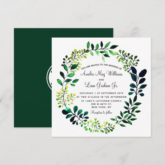 Invitation Aquarelle rustique Botanique Mariage de verdure (Devant / Derrière)