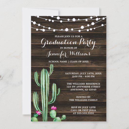 Invitation Aquarelle rustique Cactus Grange Bois (Devant)