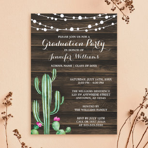 Invitation Aquarelle rustique Cactus Grange Bois
