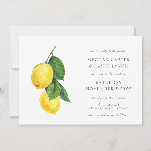 Invitation Aquarelle rustique Citrus Lemon Mariage (Devant)