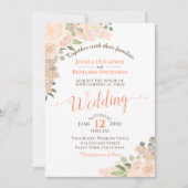 Invitation Aquarelle Rustique Corail Peach Floral Blanc Maria (Devant)
