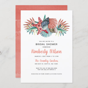 Invitation Aquarelle rustique Coral Blue Beach Fête des marié