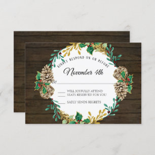 Invitation Aquarelle rustique de verdure de Noël Wreath RSVP