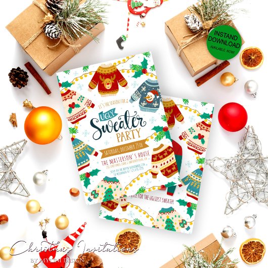 Invitation Aquarelle rustique Doux moche fête de Noël