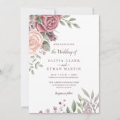 Invitation Aquarelle Rustique Dusty Rose Bouquet floral Invit (Devant)