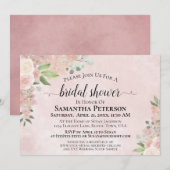 Invitation Aquarelle Rustique Dusty Rose Fête des mariées flo (Devant / Derrière)