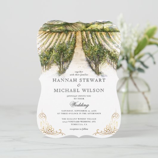 Invitation Aquarelle rustique Élégant Mariage de vignoble (Debout devant)