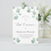 Invitation aquarelle rustique eucalyptus verdure Communion (Debout devant)