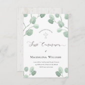 Invitation aquarelle rustique eucalyptus verdure Communion (Devant / Derrière)