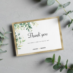 Invitation Aquarelle rustique eucalyptus vert Merci or