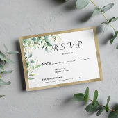 Invitation Aquarelle rustique eucalyptus vert or RSVP