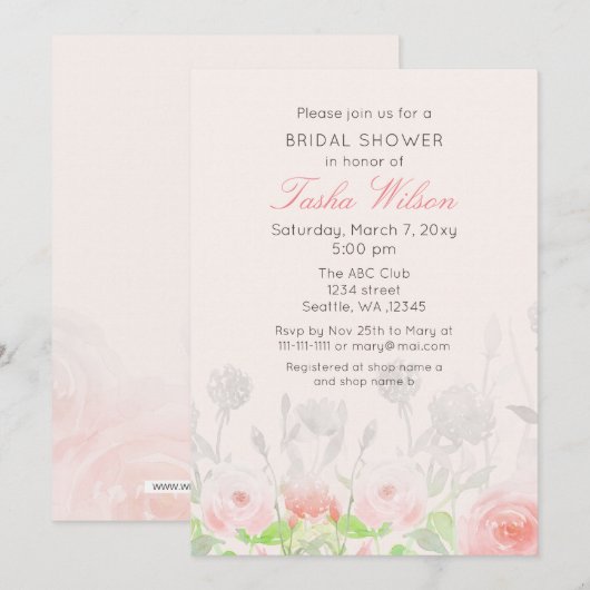 Invitation Aquarelle rustique Fête des mariées florale (Devant / Derrière)