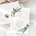 Invitation Aquarelle rustique Fête des mariées or verdure<br><div class="desc">Cette élégante collection de Rustic Greenery Gold présente des feuilles de couleur d'eau mélangée avec un cadre géométrique doré associé à une police serif en noir. Éléments correspondants disponibles.</div>