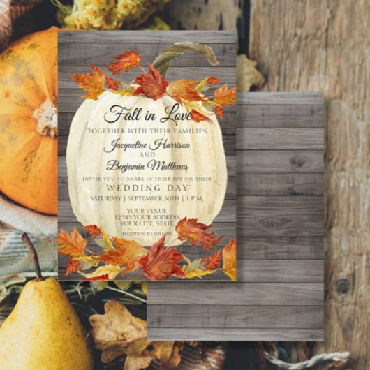 Invitation Aquarelle Rustique Feuilles d'Automne Citrouille B