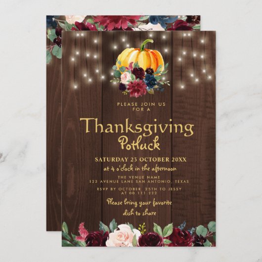 Invitation Aquarelle rustique fleurie gratteuse à action de p (Devant / Derrière)