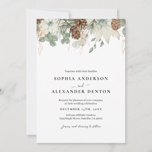 Invitation Aquarelle rustique Fleurs d'hiver (Devant)