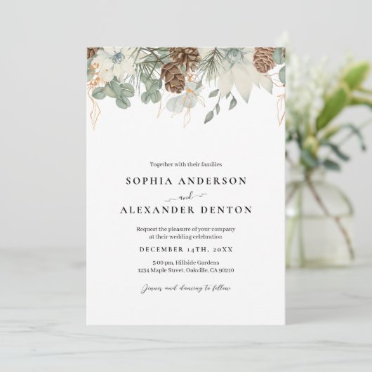 Invitation Aquarelle rustique Fleurs d'hiver (Debout devant)