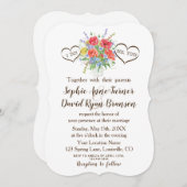 Invitation Aquarelle rustique Fleurs sauvages Coeurs Mariage (Devant / Derrière)