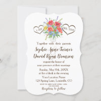 Aquarelle rustique Fleurs sauvages Coeurs Mariage