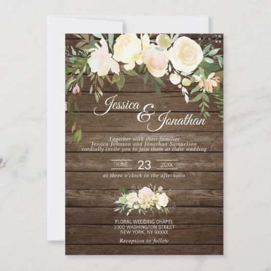 Invitation Aquarelle Rustique Floral Blush Mariage d'ivoire r (Devant)