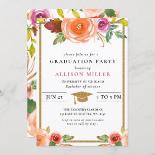 Invitation Aquarelle Rustique Floral Botanical Graduation Inv