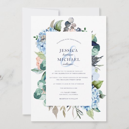 Invitation Aquarelle rustique Floral Hydrangea Mariage de mar (Devant)