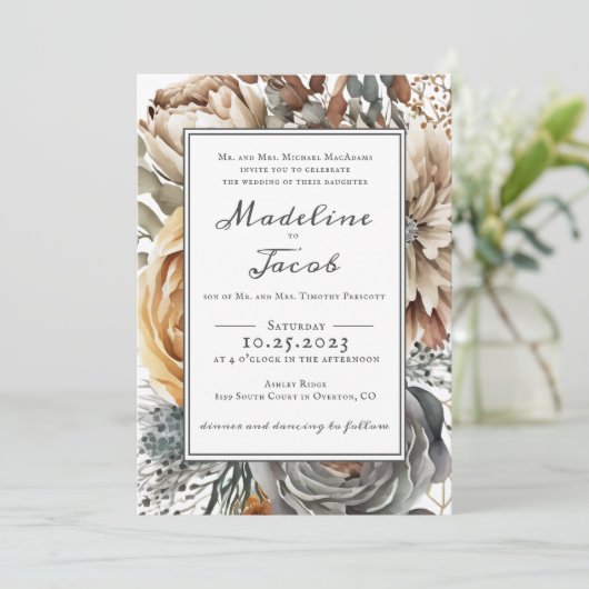 Invitation Aquarelle Rustique Floral Mariage de script modern (Debout devant)