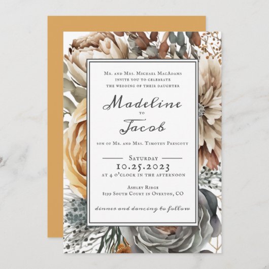 Invitation Aquarelle Rustique Floral Mariage de script modern (Devant / Derrière)