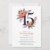 Invitation Aquarelle rustique Floral Numéro 15 Quinceanera (Devant)