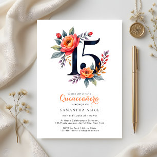 Invitation Aquarelle rustique Floral Numéro 15 Quinceanera