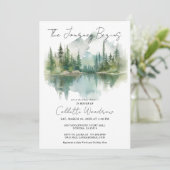 Invitation Aquarelle rustique Forêt Le voyage commence (Debout devant)