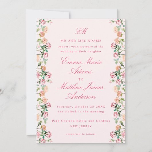 Invitation Aquarelle Rustique Garden Boho Chic Mariage (Devant)