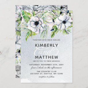 Invitation Aquarelle rustique Ice Bleu Floral Blanc Mariage