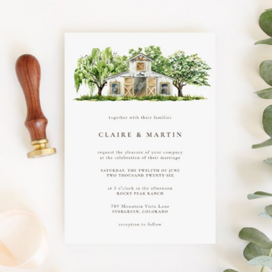 Invitation Aquarelle rustique Mariage en bois