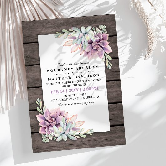 Invitation Aquarelle rustique Mariage Floral Succulent