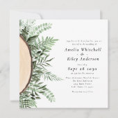 Invitation Aquarelle rustique Mariage monogramme en bois Flor (Devant)