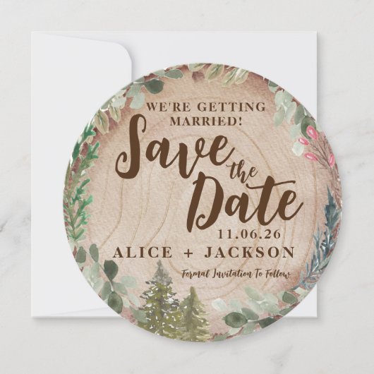 Invitation Aquarelle Rustique Mariage Photo Wood Grain (Devant)