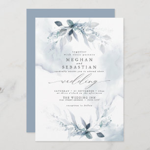 Invitation Aquarelle rustique mariage Robe bleu foncé