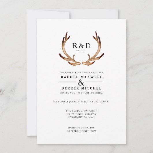 Invitation Aquarelle rustique | Mariage simple (Devant)