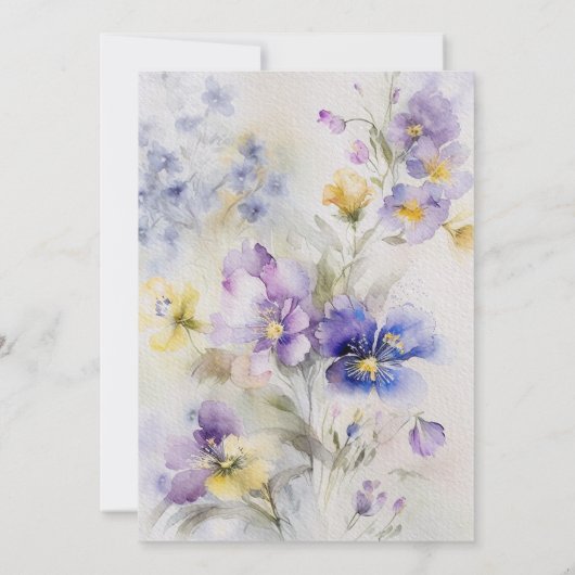 Invitation Aquarelle rustique Mariage violet et jaune (Dos)