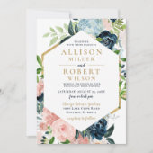 Invitation Aquarelle Rustique Marine Blush or Floral Mariage  (Devant)