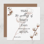 Invitation Aquarelle rustique minimaliste coton mariage (Devant / Derrière)