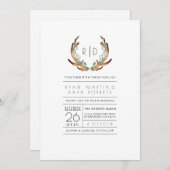 Invitation Aquarelle Rustique moderne Antler | Invite de mari (Devant / Derrière)