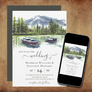 Invitation Aquarelle Rustique Mountain Lake avec Mariage de b