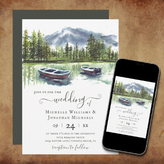 Invitation Aquarelle Rustique Mountain Lake avec Mariage de b